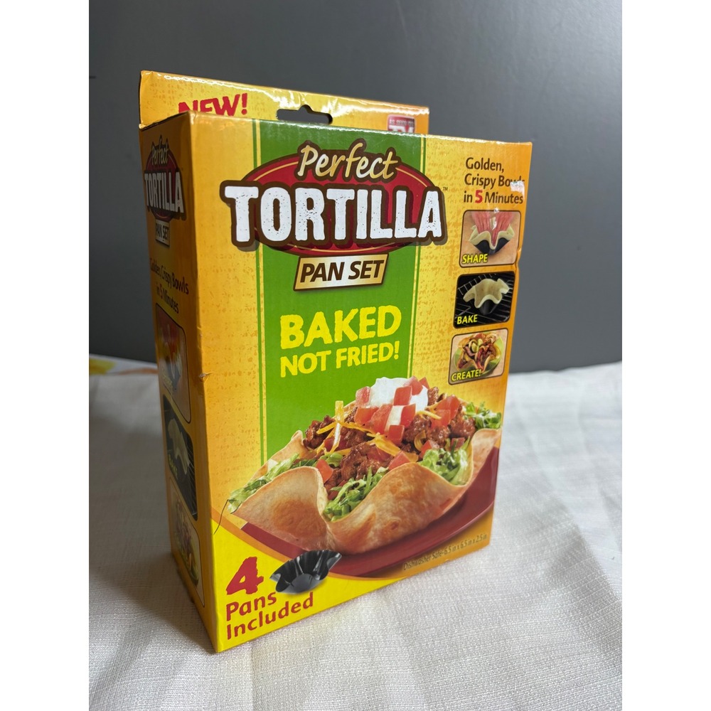 Perfect Tortilla Pan Set 4 Piece Non-Stick Baked Taco Bowl Maker Dishwasher Safe